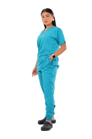 Dark Teal Premium Female Scrub - Sweat Pants, view 4