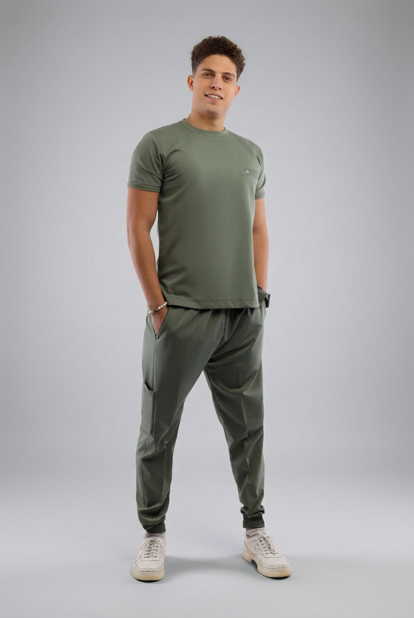 Olive Sportive Medical Scrub With Sweat Pants