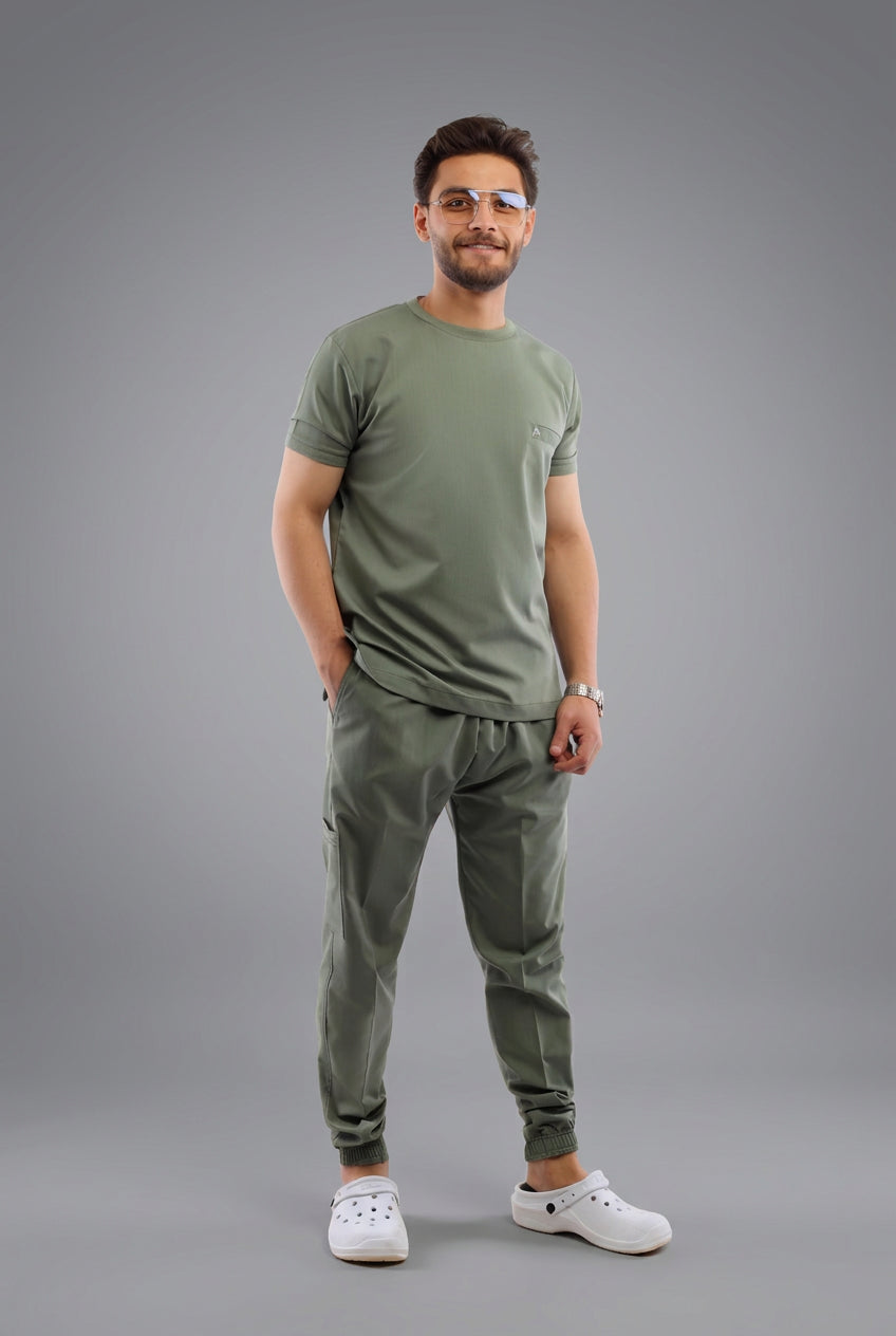 Olive Sportive Medical Scrub With Sweat Pants