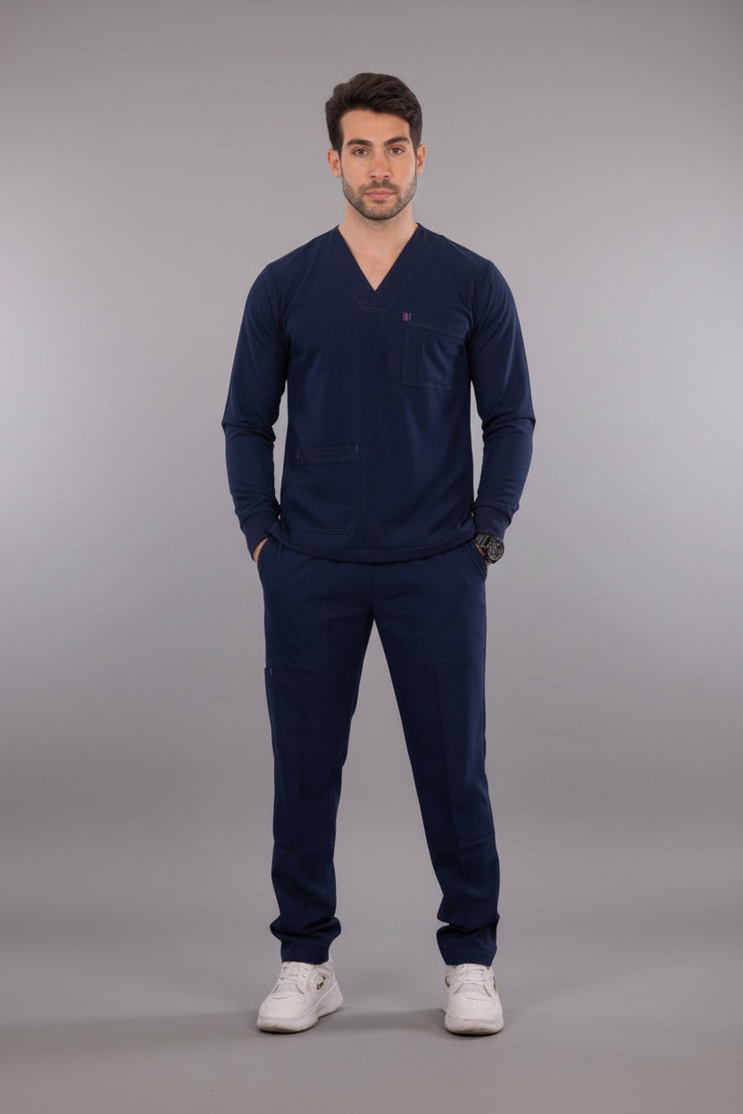 Dark Blue Classic Long Sleeve Scrub