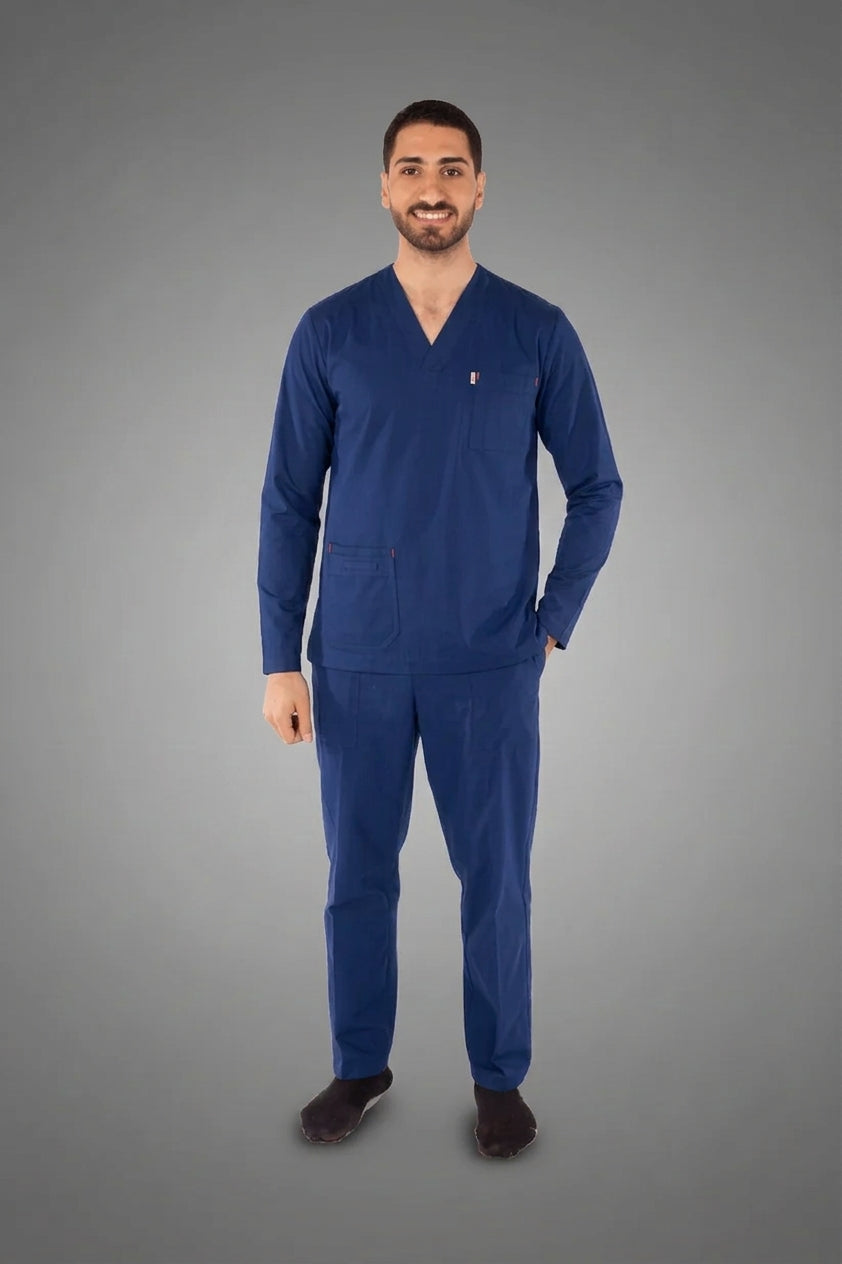Dark Steel Blue Classic Long Sleeve Scrub