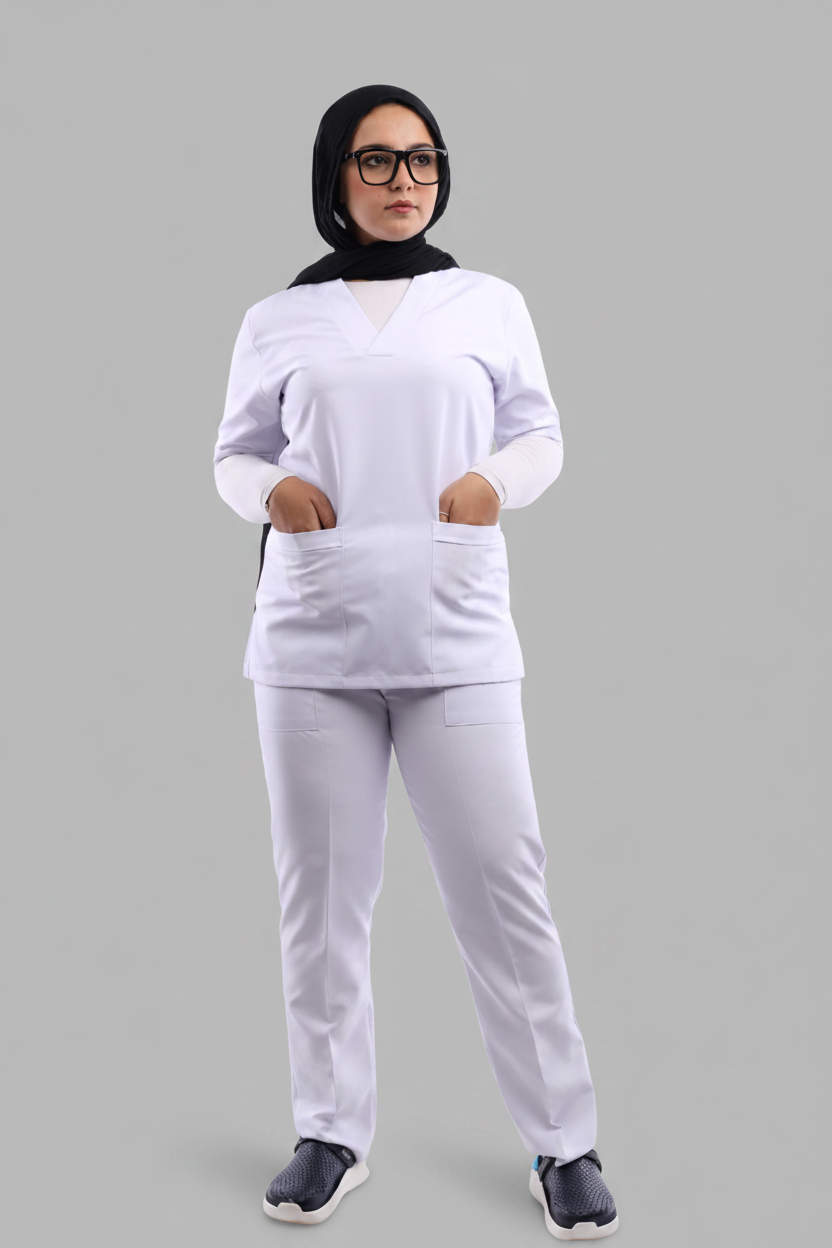 White Classic Scrub L S, view 3